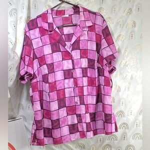 Vibrant Pink Checkered Button Down Shirt